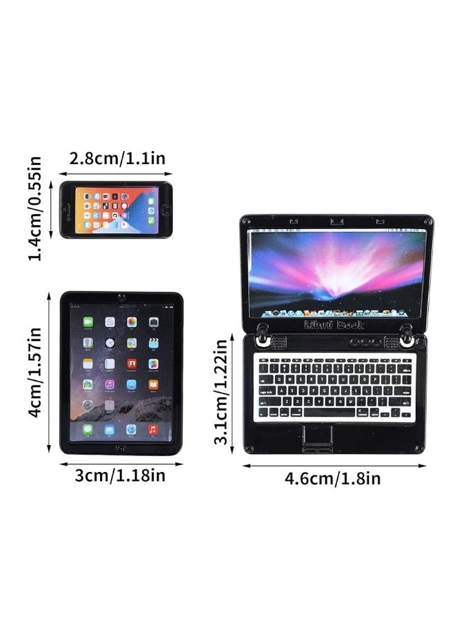 COBEE 3Pcs Miniature Dollhouse DÃ©cor, 1:12 Metal Simulation Laptop Tablet Smart Phone, Mini- Dollhouse Miniatures Furniture Accessories, Doll House Miniatures Play Set (Black 3Pcs) - Image 2