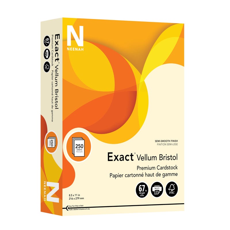 Neenah Exact Vellum Bristol Cardstock, 8.5" x 11", 67 lb/147 GSM, Ivory, 250 Sheets (81368) - Image 1