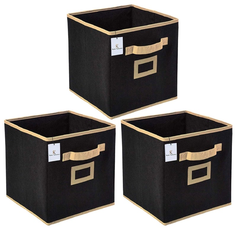 Kuber Industries Non Woven Large Foldable Storage Cubes/Boxes (Black, 40 cm x 30 cm x 30 cm) - CTKTC35219-3 Pieces - Image 2