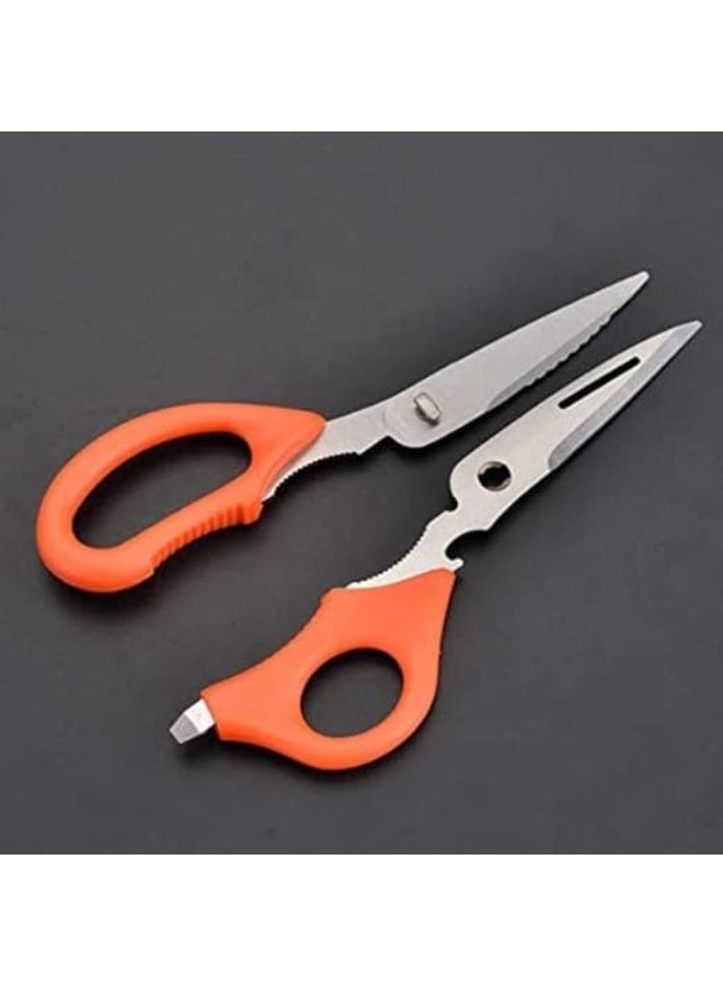 Multi-Purpose Stainless Steel Scissors with Orange Comfort Grip Handles - Image 2
