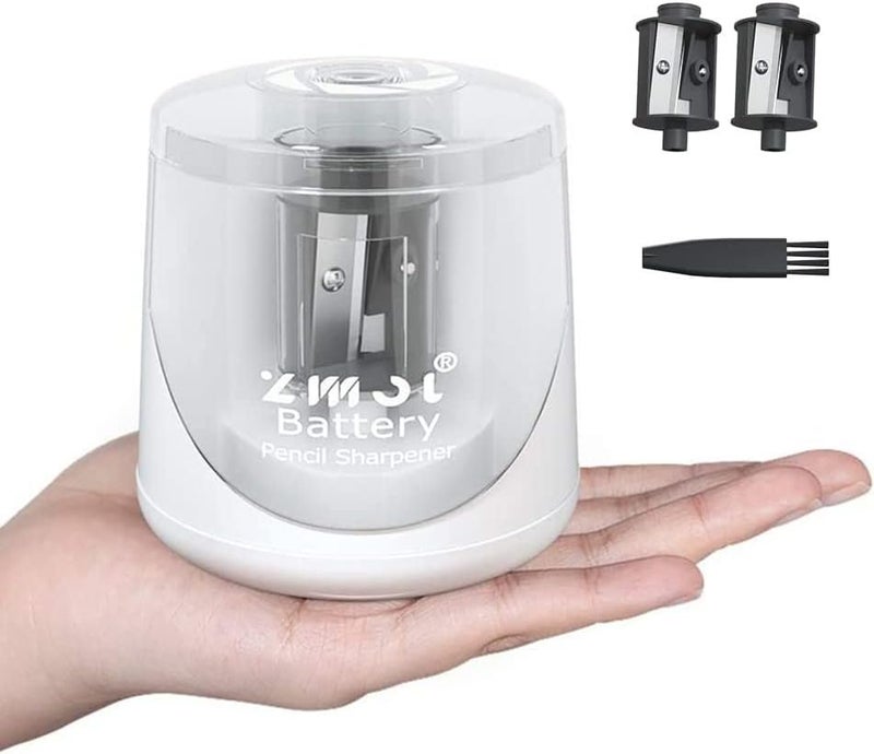Zmol Battery Powered Electric Pencil Sharpener,Small Battery Operated Pencil Sharpeners Portable,Fast Sharpen, Suitable for No.2/Colored Pencils(6-8mm), School/Classroom/Office/Home (White) - Image 1