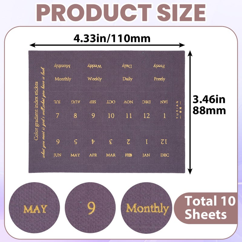 OIIKI 180pcs Planner Monthly Tabs, 10 Sheets Self-Adhesive Index Tabs Stickers, Sticky Page Markers Labels for Document Books Notebooks Project Binders Office- 5 Colors - Image 2