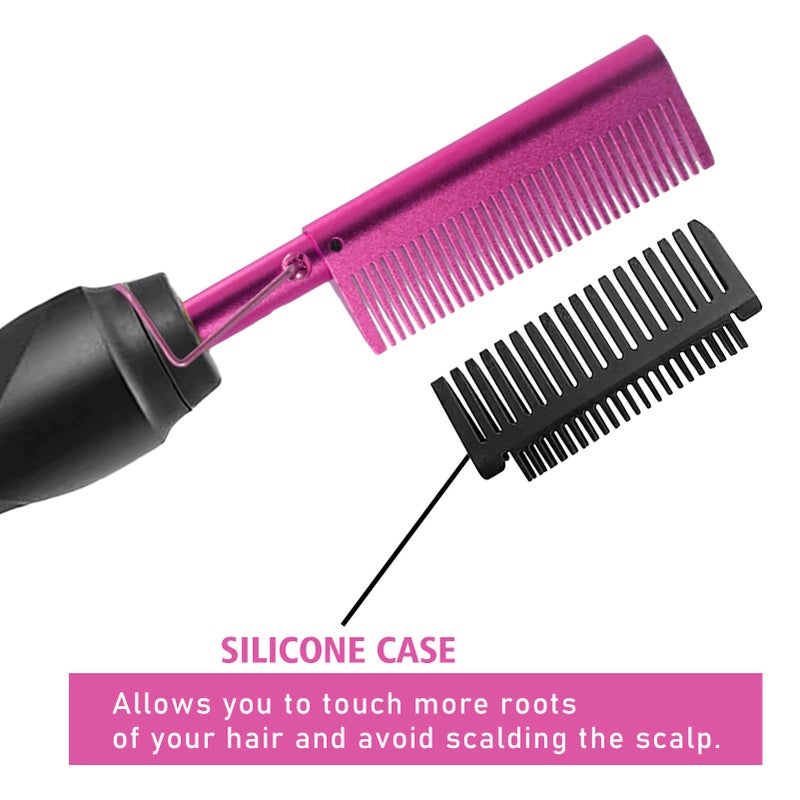 Goiple Electric Hot Comb Pink Hair Straightener Electrical Straightening Comb Curling Iron for Natural Black Hair Wigs with Wide Tooth/Rat Tail Comb, Wax Stick, Wig Cap, Edge Band, Hair Clips - Image 4