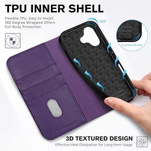 TUCCH Wallet Case for iPhone 17 (6.3") 2025, 3 Credit Card Slot | RFID Blocking | Stand | PU Leather | Protective Flip Folio Cover | Shockproof TPU Interior Shell | Dark Purple - Image 4