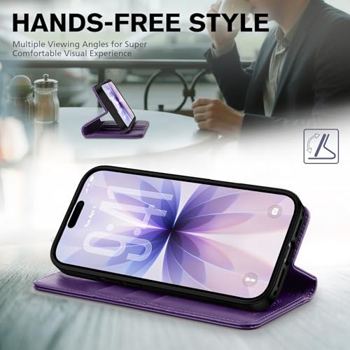 TUCCH Wallet Case for iPhone 17 (6.3") 2025, 3 Credit Card Slot | RFID Blocking | Stand | PU Leather | Protective Flip Folio Cover | Shockproof TPU Interior Shell | Dark Purple - Image 5