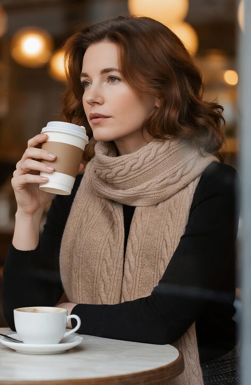 Tavaleu Winter Scarf for Women, Warm Long Cable Knit Scarf, Wrap Chunky Soft Winter Scarves for Women Khaki - Image 2