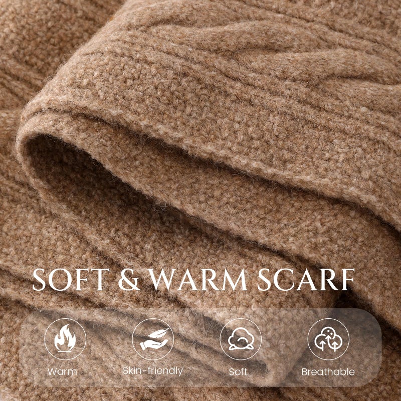 Tavaleu Winter Scarf for Women, Warm Long Cable Knit Scarf, Wrap Chunky Soft Winter Scarves for Women Khaki - Image 4