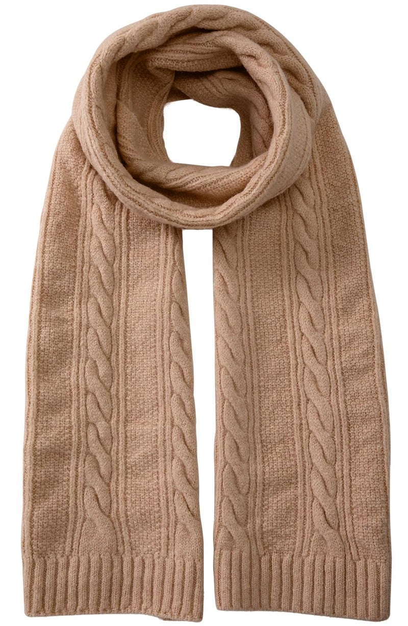 Tavaleu Winter Scarf for Women, Warm Long Cable Knit Scarf, Wrap Chunky Soft Winter Scarves for Women Khaki - Image 1