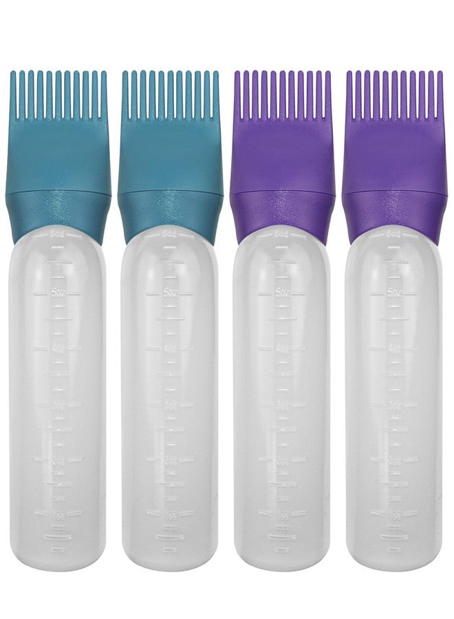 ايلان عبوة إيلان المكونة من 4 قطع من مشط زيت الشعر، زجاجة مشط لتطبيق زيت فروة الرأس على الشعر (بنفسجي + أخضر) - Image 1