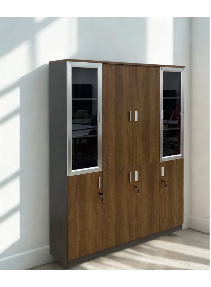 SMART HOME Wooden office file cabinet and storage cabinet with 4 doors (height 200 cm, width 160 cm) - Document and paper organization cabinet with glass and security keys for offices and companies - Image 2