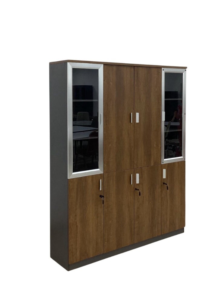 SMART HOME Wooden office file cabinet and storage cabinet with 4 doors (height 200 cm, width 160 cm) - Document and paper organization cabinet with glass and security keys for offices and companies - Image 3