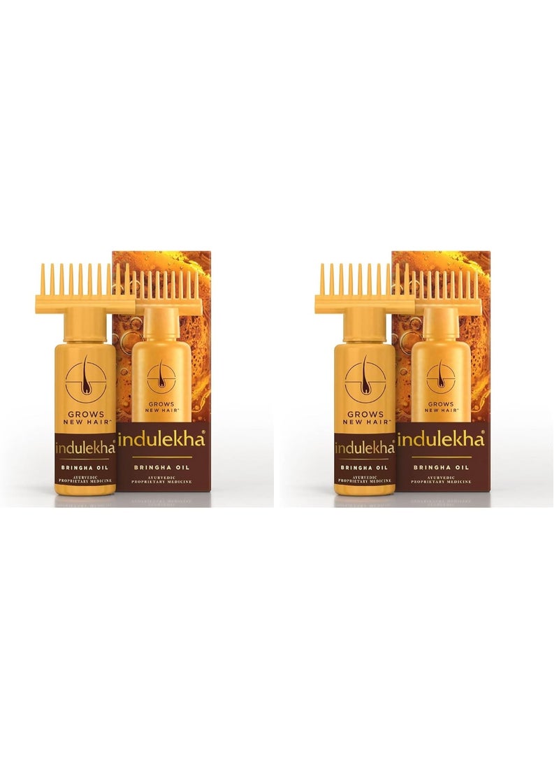 Indulekha Bringha Ayurvedic Hair Oil 100 ml|| Hair Fall Control and Hair Growth with Bringharaj & Coconut Oil - Comb Applicator Bottle for Men & Women (Pack of 2) - Image 1