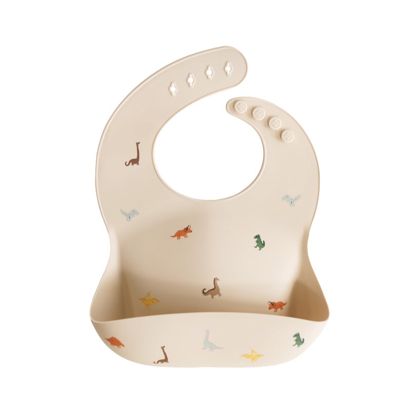 mushie Silicone Baby Bib | Adjustable Fit Waterproof Bibs (Dinosaurs) - Image 1