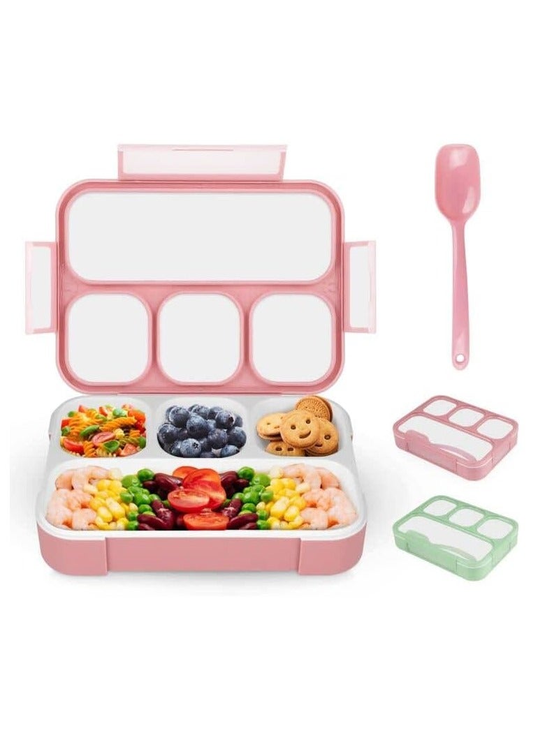 ROEIEIS Bento Box for Kids, 4 Compartment Kids Lunch Box Leak Proof, Cute Bento Snack Box for Adults and Kids With Utensils, Lunch Containers BPA-Free, Microwave Bento Box (Pink) - Image 1