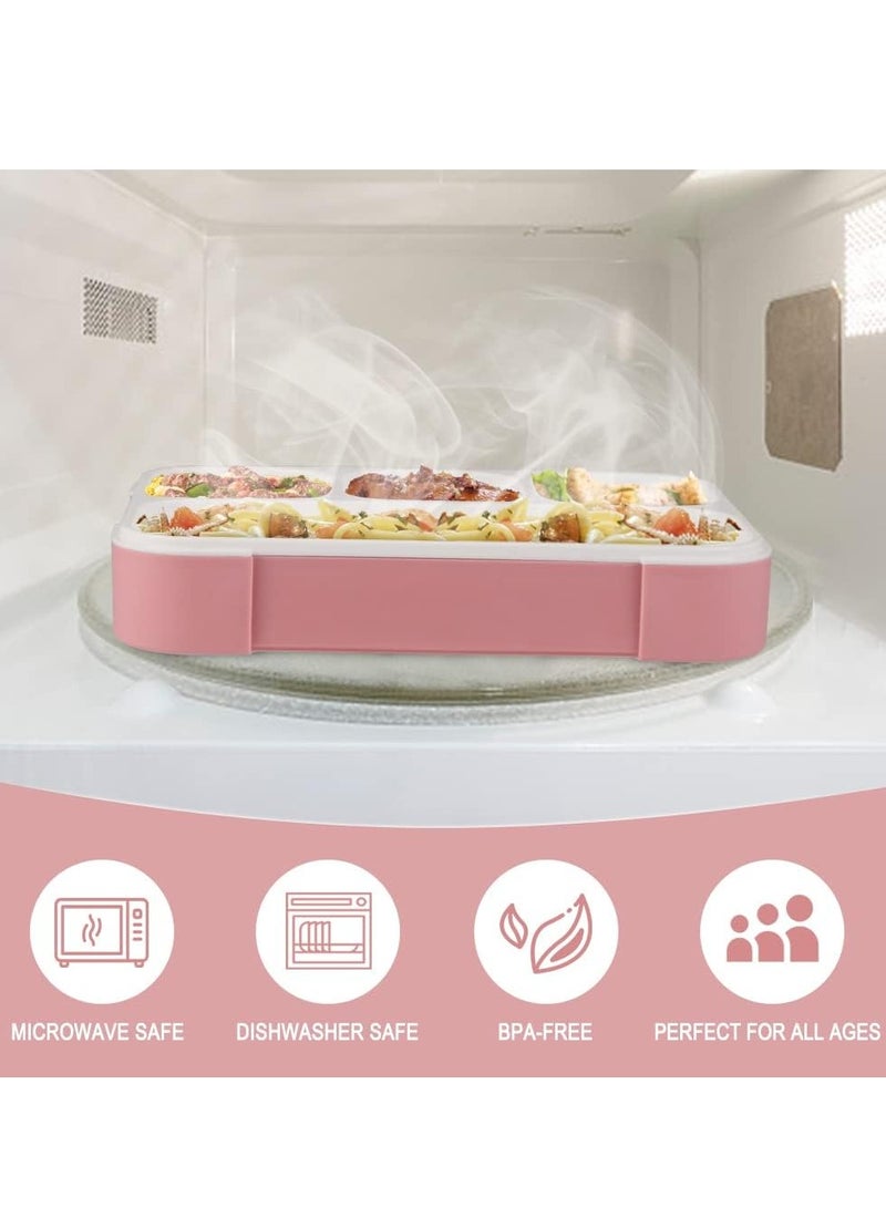 ROEIEIS Bento Box for Kids, 4 Compartment Kids Lunch Box Leak Proof, Cute Bento Snack Box for Adults and Kids With Utensils, Lunch Containers BPA-Free, Microwave Bento Box (Pink) - Image 4