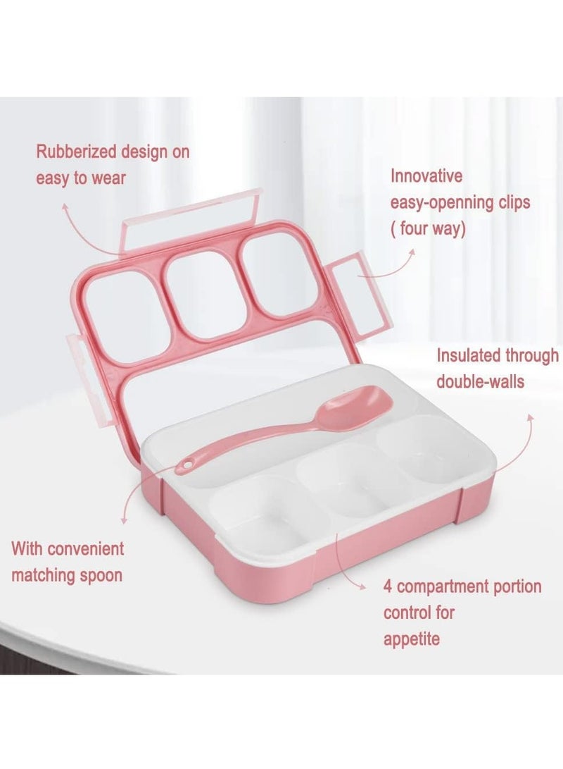 ROEIEIS Bento Box for Kids, 4 Compartment Kids Lunch Box Leak Proof, Cute Bento Snack Box for Adults and Kids With Utensils, Lunch Containers BPA-Free, Microwave Bento Box (Pink) - Image 5