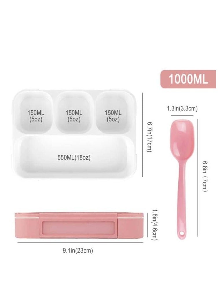 ROEIEIS Bento Box for Kids, 4 Compartment Kids Lunch Box Leak Proof, Cute Bento Snack Box for Adults and Kids With Utensils, Lunch Containers BPA-Free, Microwave Bento Box (Pink) - Image 2