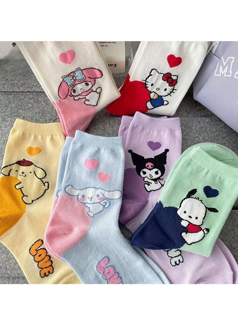 Cartoon print socks with Sanrio characters design  6 pairs - Image 2