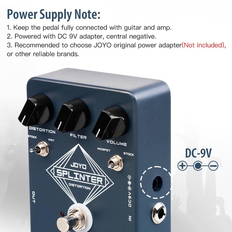 JOYO Distortion Guitar Effect Pedal with Selectable MOSFET & FAT Clipping Thick Boost Distortion - True Bypass (SPLINTER JF-21) - Image 5