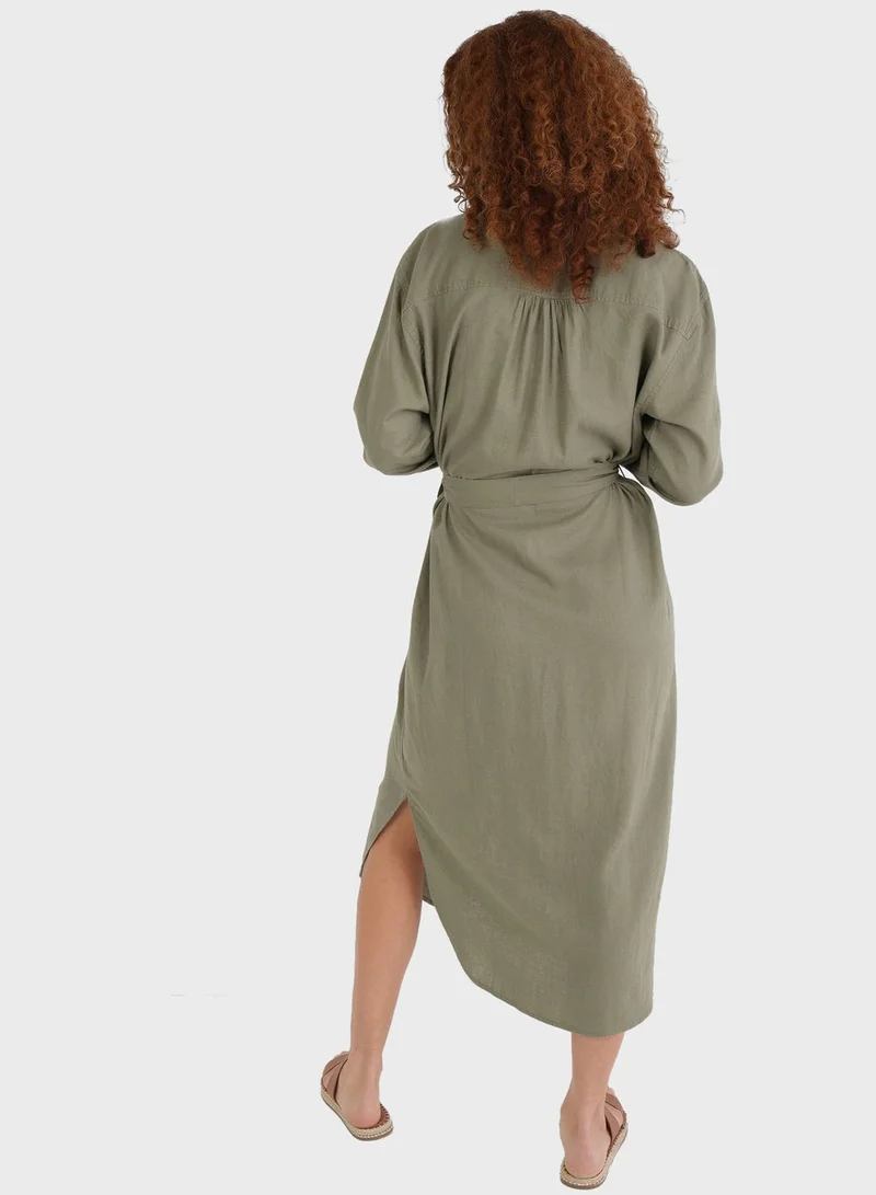 Aerie Belted Button-Up Dress