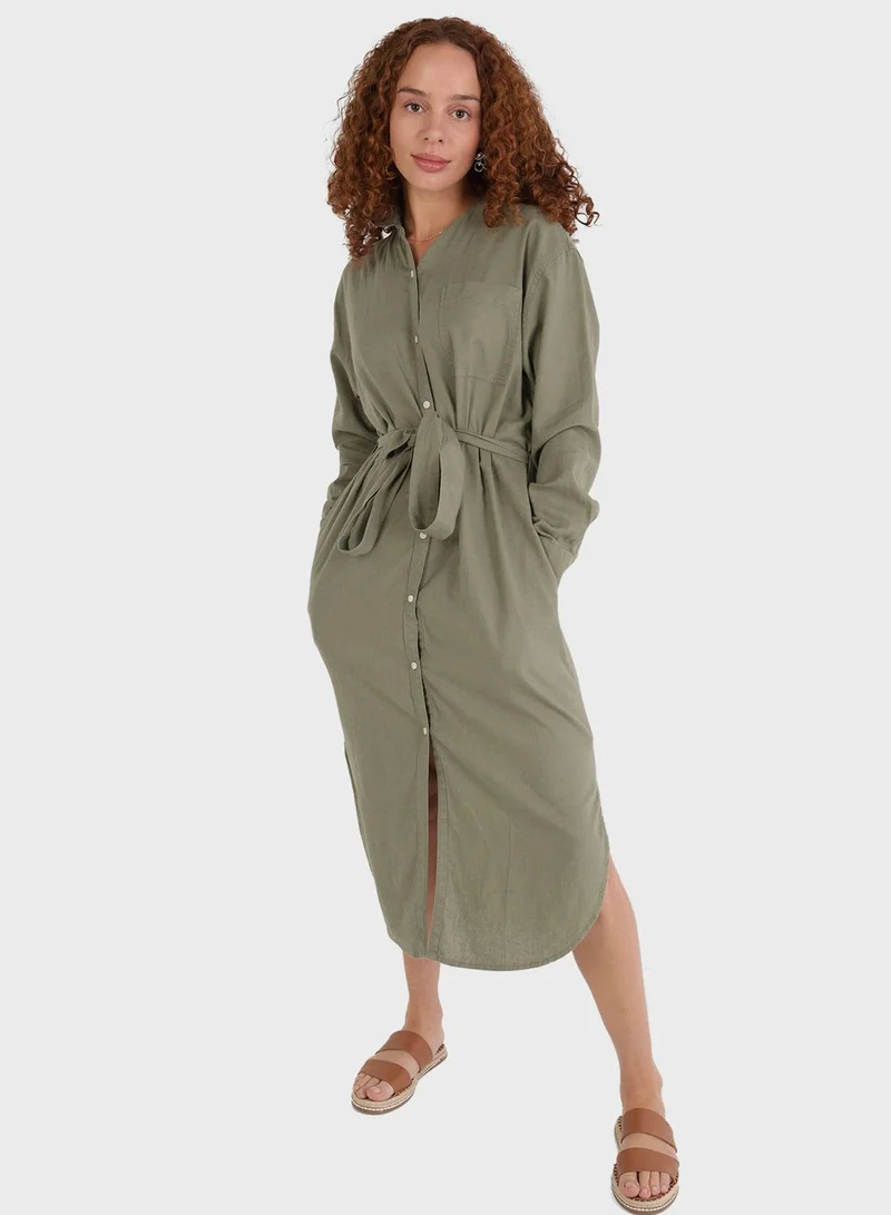 Aerie Belted Button-Up Dress
