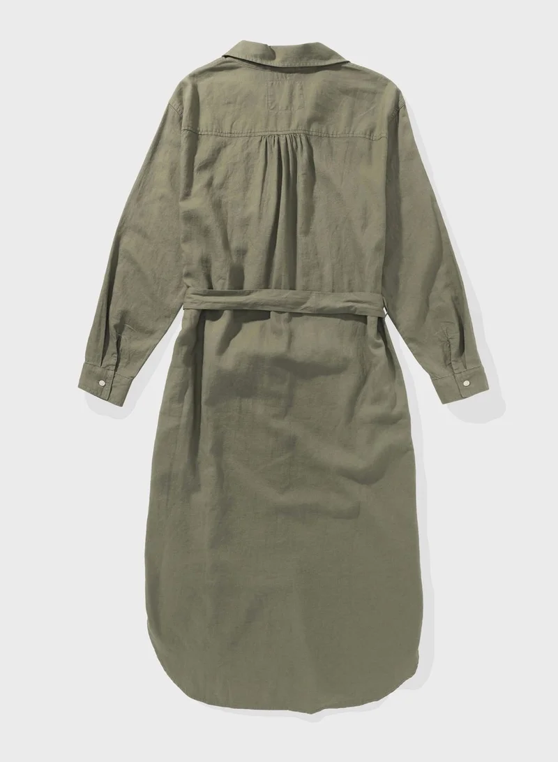 Aerie Belted Button-Up Dress