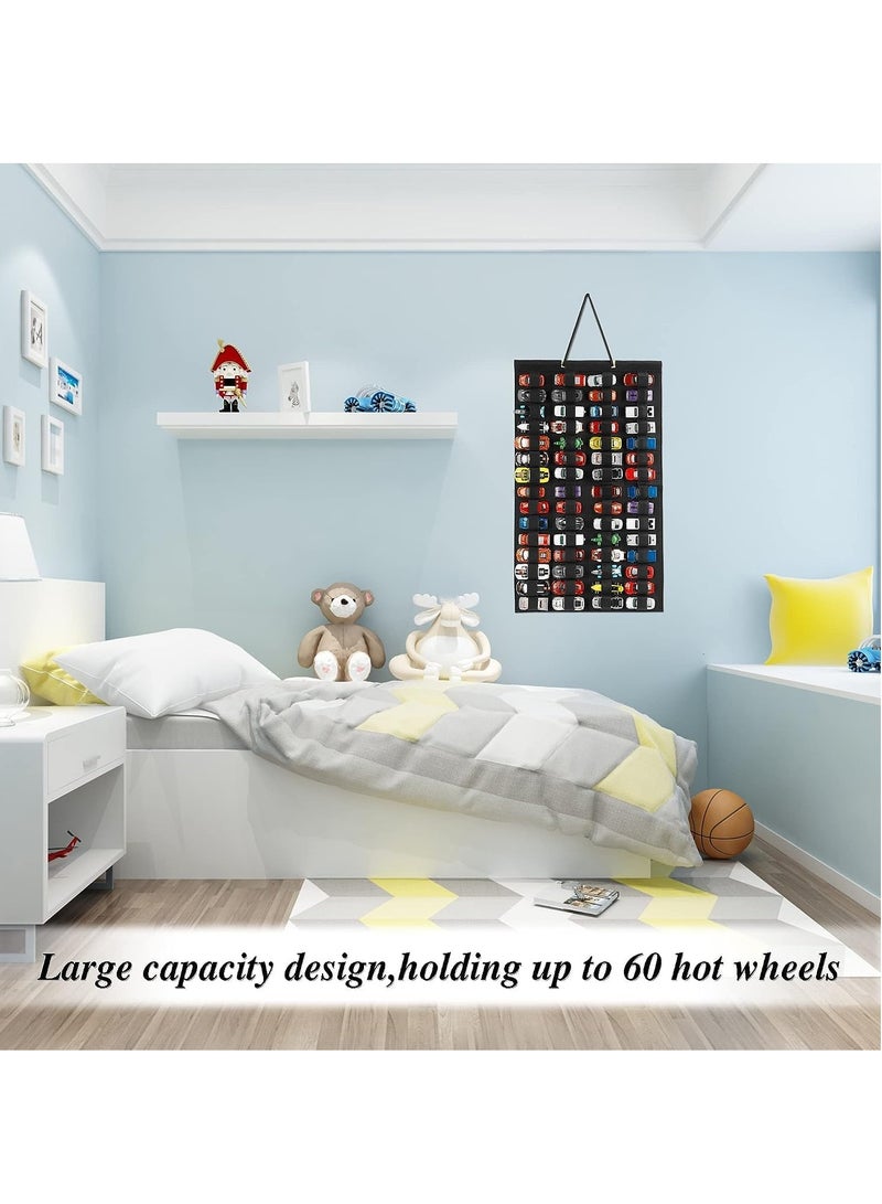 Hanging Storage Organizer for Hot Wheels Felt Display Case for Hot Wheels Hold Up 60 Toy Cars Without Accessories Black - Image 5