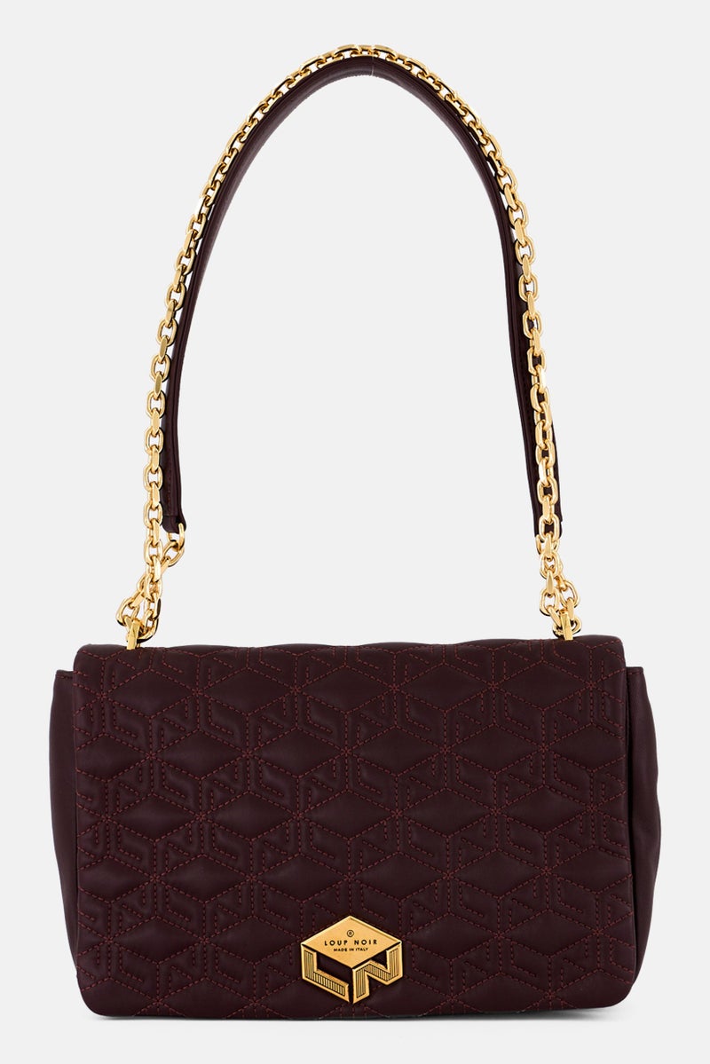 Loup Noir Women Brand Logo Shoulder Bag 25 L x 17 H x 7,5 W cm, Burgundy  - Image 1