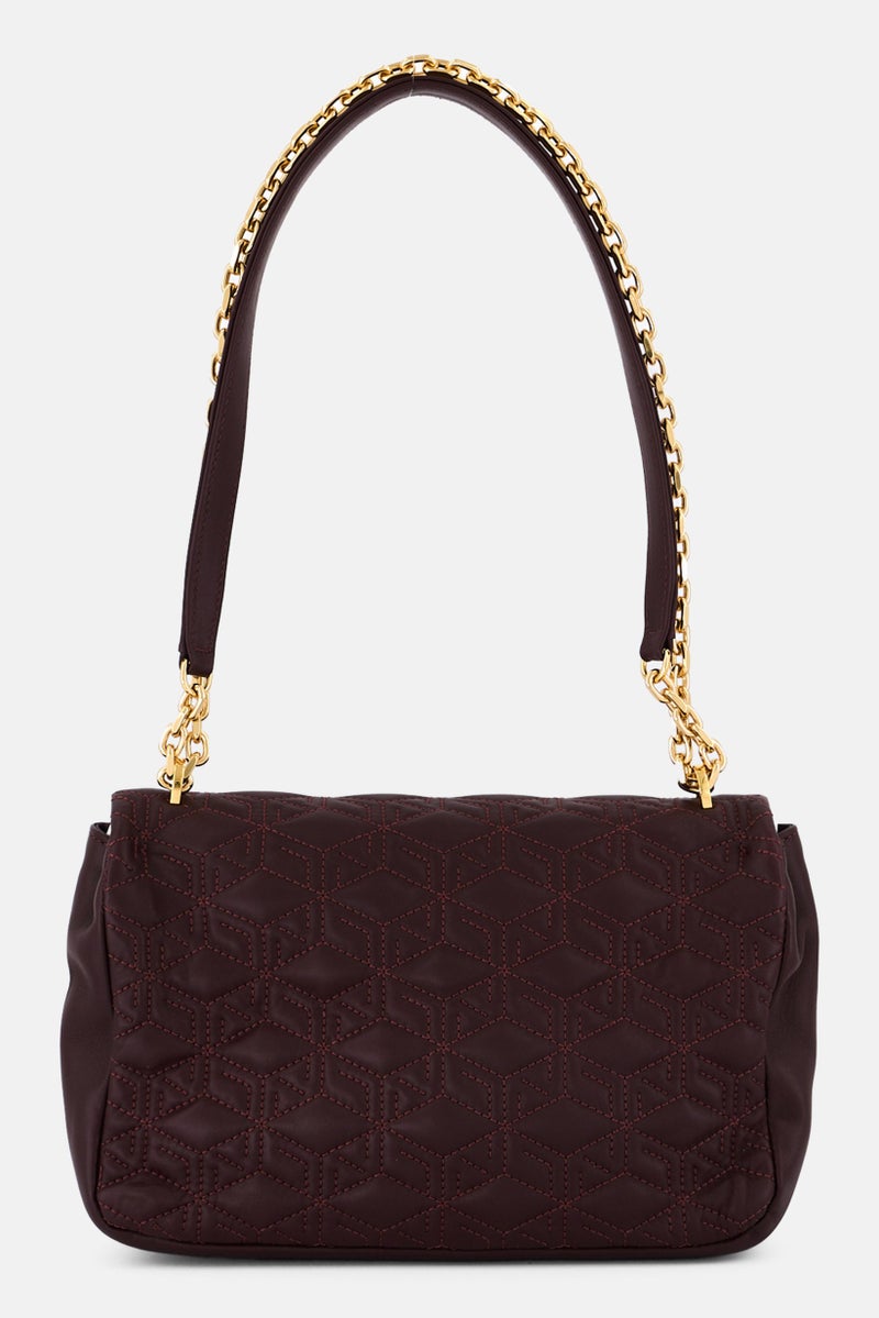 Loup Noir Women Brand Logo Shoulder Bag 25 L x 17 H x 7,5 W cm, Burgundy  - Image 2