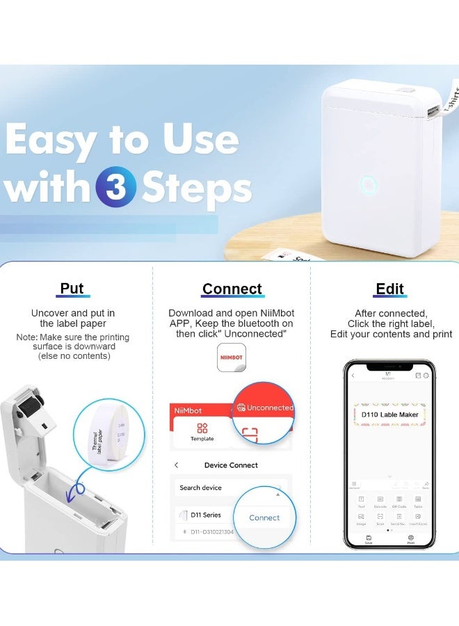 D110 Mini Label Maker Machine with Tape - Portable Bluetooth Label Printer for Home and Office Organization, Featuring Multiple Templates for Handheld Labeling. - Image 5