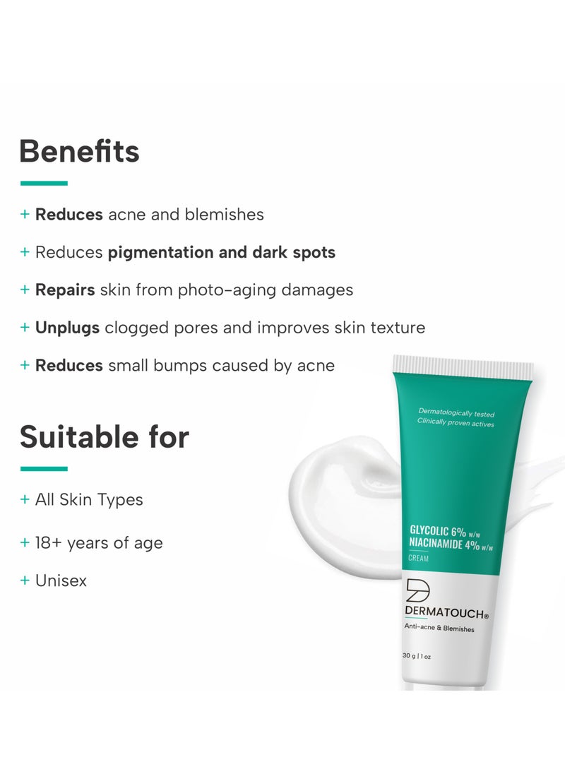 DERMATOUCH - DERMATOUCH Glycolic, Niacinamide Cream, For Anti Acne And Blemishes - 30G - Image 1