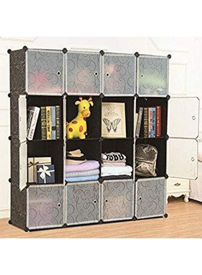 رف أحذية 16 مكعب DIY، وحدة درج تخزين متعددة الاستخدامات، منظم بلاستيكي مع أبواب - Image 2