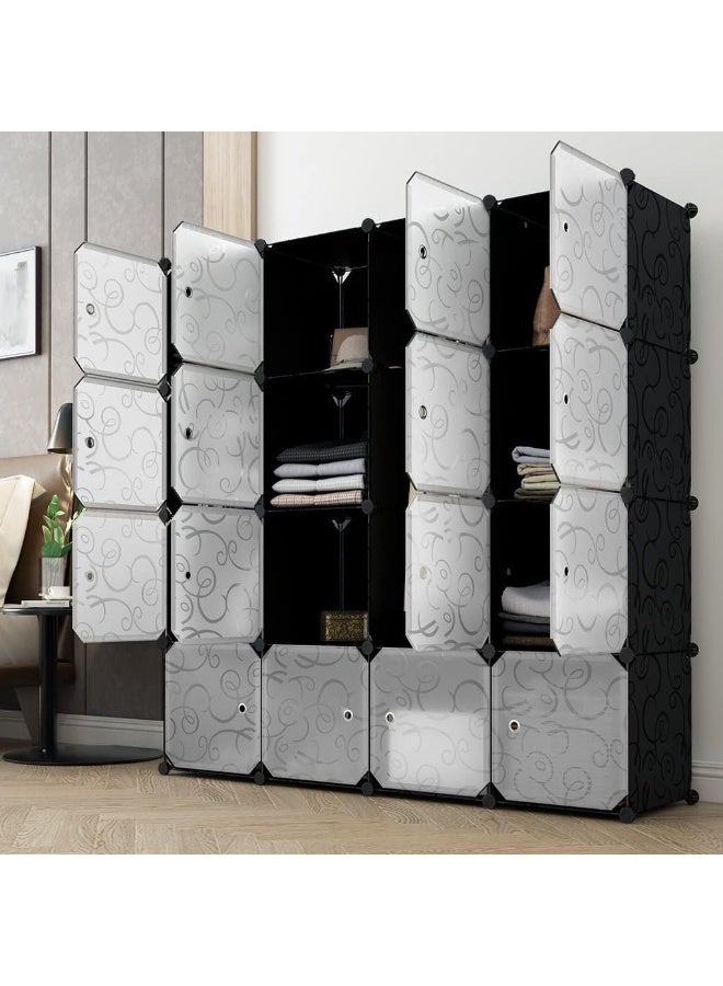 رف أحذية 16 مكعب DIY، وحدة درج تخزين متعددة الاستخدامات، منظم بلاستيكي مع أبواب - Image 4