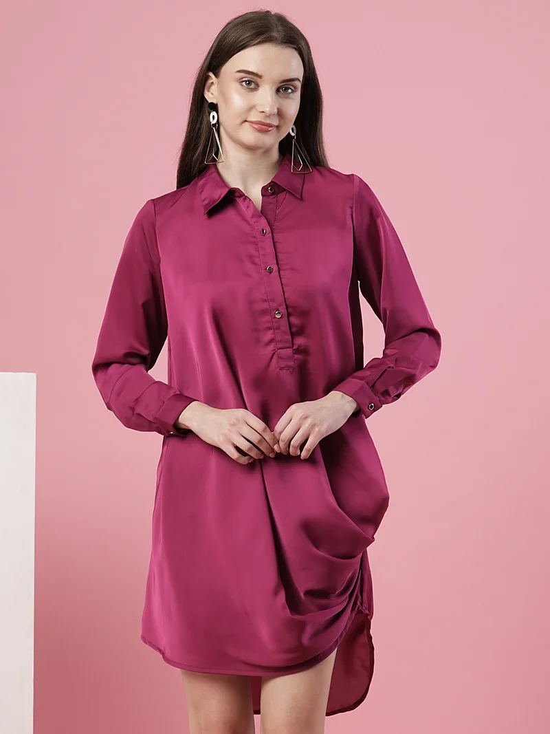 جلو باص فستان قميص جلوبس نسائي ساتان غير متماثل