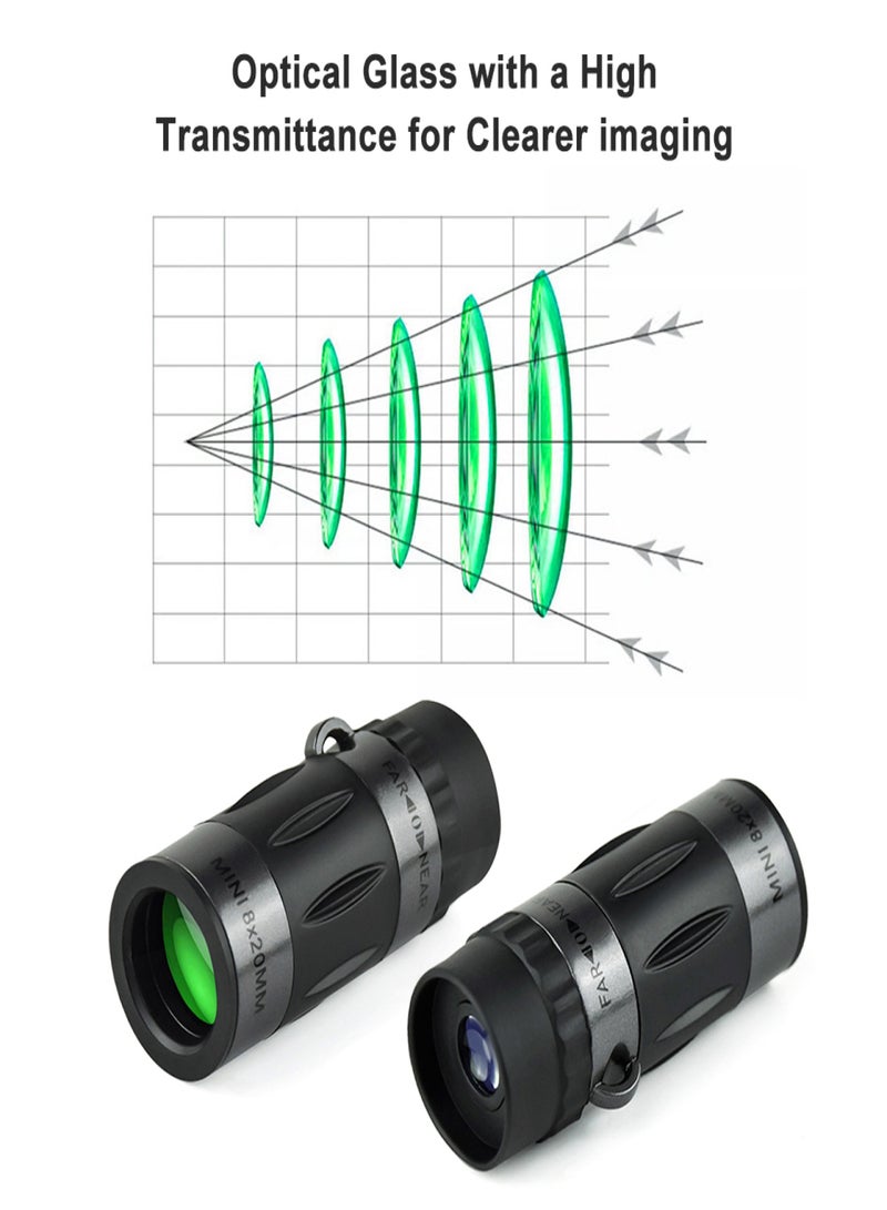 منظار أحادي العين صغير 8x20، تلسكوب أحادي العين محمول باليد مع حقيبة حمل للبالغين، للمشي لمسافات طويلة والتخييم ومراقبة الحياة البرية ورصد القمر والرياضات والألعاب والحفلات الموسيقية - Image 3