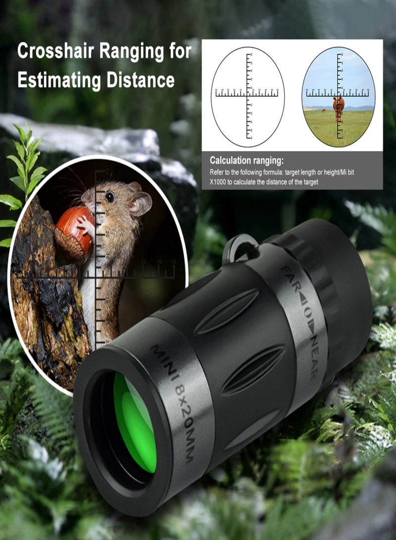 منظار أحادي العين صغير 8x20، تلسكوب أحادي العين محمول باليد مع حقيبة حمل للبالغين، للمشي لمسافات طويلة والتخييم ومراقبة الحياة البرية ورصد القمر والرياضات والألعاب والحفلات الموسيقية - Image 4