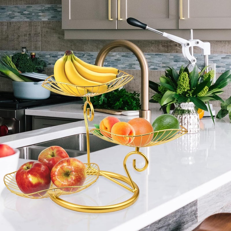 CUKE2BEET 3 Tier Fruit Basket Multi Tier Fruit Holder Countertop Fruit Basket Fruit Bowls Stand for Fruit Vegetable Gold - Image 5