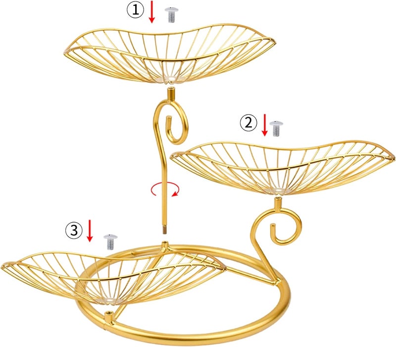 CUKE2BEET 3 Tier Fruit Basket Multi Tier Fruit Holder Countertop Fruit Basket Fruit Bowls Stand for Fruit Vegetable Gold - Image 4