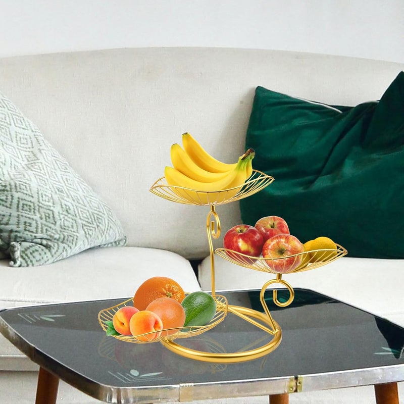 CUKE2BEET 3 Tier Fruit Basket Multi Tier Fruit Holder Countertop Fruit Basket Fruit Bowls Stand for Fruit Vegetable Gold - Image 2