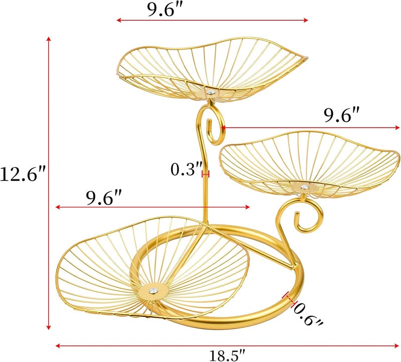 CUKE2BEET 3 Tier Fruit Basket Multi Tier Fruit Holder Countertop Fruit Basket Fruit Bowls Stand for Fruit Vegetable Gold - Image 3