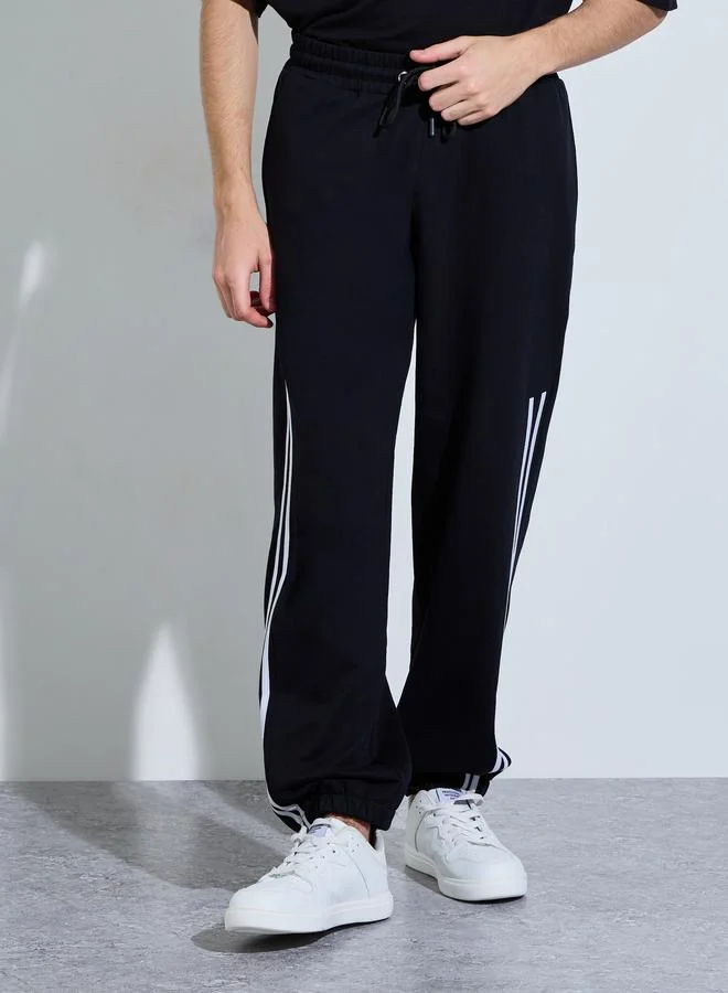 Styli Black Side Stripe Relaxed Fit Joggers