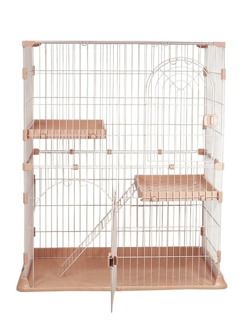 NNC PETS Pink Large Cat Cage - Durable Design with 2 Large Arched Doors, Spring Door Lock, Double Layer Partition, 2 Widened Floors, and Cat Ladder, Easy to Assemble, 117 cm (Pink)  - Image 1