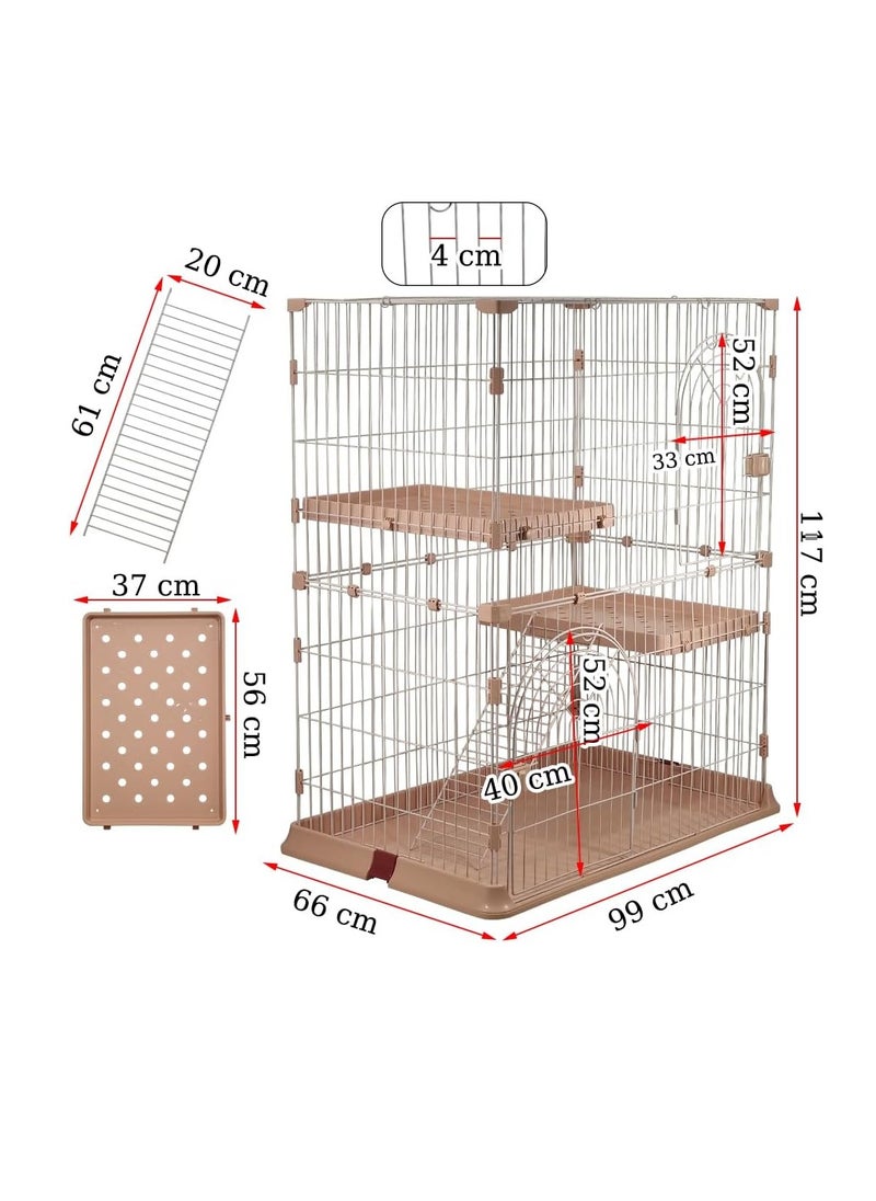 NNC PETS Pink Large Cat Cage - Durable Design with 2 Large Arched Doors, Spring Door Lock, Double Layer Partition, 2 Widened Floors, and Cat Ladder, Easy to Assemble, 117 cm (Pink)  - Image 2
