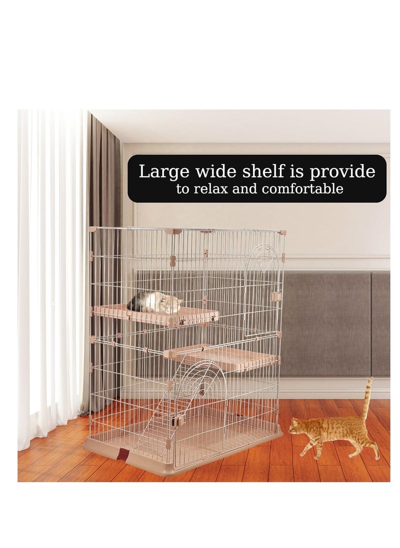 NNC PETS Pink Large Cat Cage - Durable Design with 2 Large Arched Doors, Spring Door Lock, Double Layer Partition, 2 Widened Floors, and Cat Ladder, Easy to Assemble, 117 cm (Pink)  - Image 4