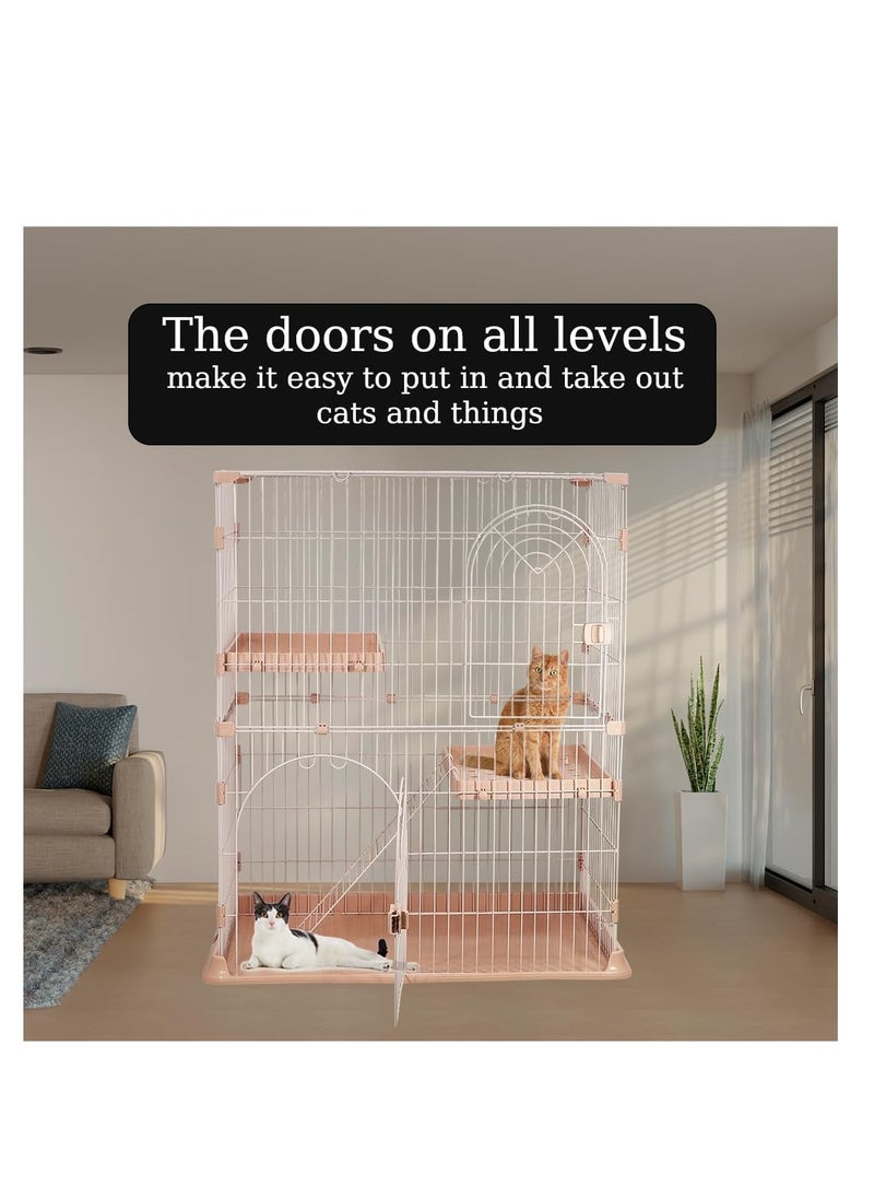 NNC PETS Pink Large Cat Cage - Durable Design with 2 Large Arched Doors, Spring Door Lock, Double Layer Partition, 2 Widened Floors, and Cat Ladder, Easy to Assemble, 117 cm (Pink)  - Image 5