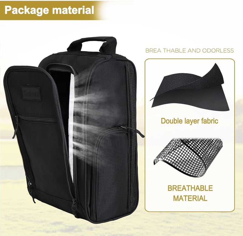 Goloni 2 Pcs Golf Shoe Bag Men Women Padded Travel Shoe Bag Sport Shoe Carrier Bags with Side Accessory Pockets for Socks, Tees, Golf Balls (Black) - Image 3