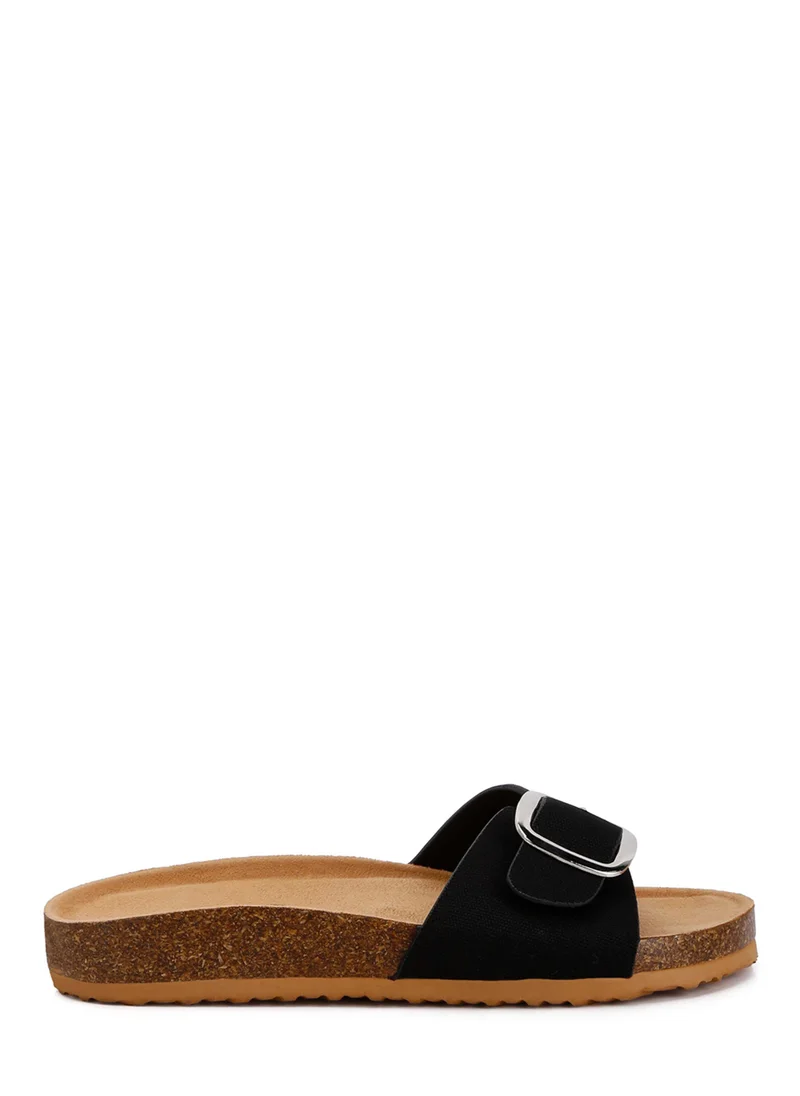 London Rag Buckle Strap Slip On Sandals in Black