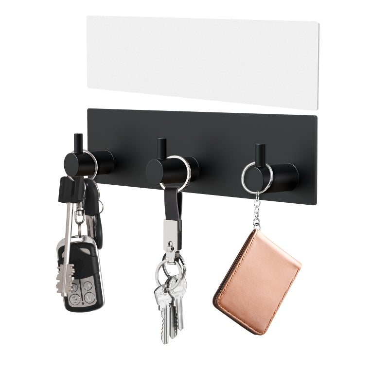 VIS'V Key Holder Wall Mount, Small Metal Self Adhesive Key Hanger with 3 Hooks, No Drilling, Extra Adhesive Strip, Black - Image 1