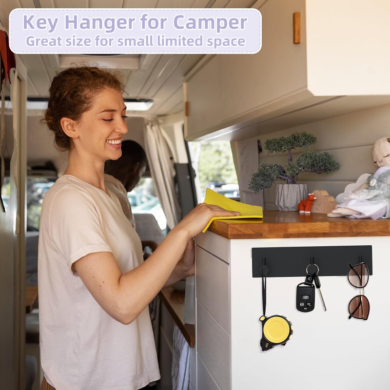 VIS'V Key Holder Wall Mount, Small Metal Self Adhesive Key Hanger with 3 Hooks, No Drilling, Extra Adhesive Strip, Black - Image 5