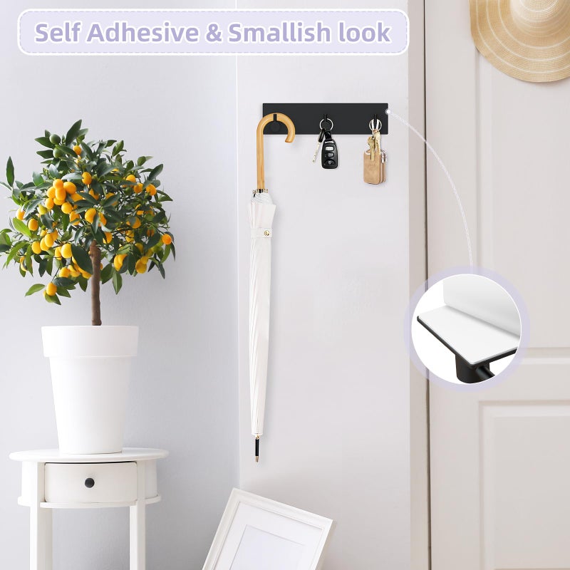 VIS'V Key Holder Wall Mount, Small Metal Self Adhesive Key Hanger with 3 Hooks, No Drilling, Extra Adhesive Strip, Black - Image 2